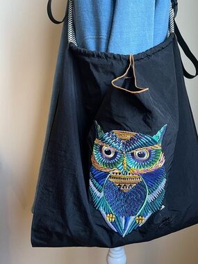 Large shopping bag with Colorful Embroidered Owl